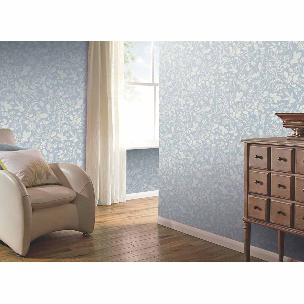 Arthouse Country Folk Floral Blue Wallpaper Image 2