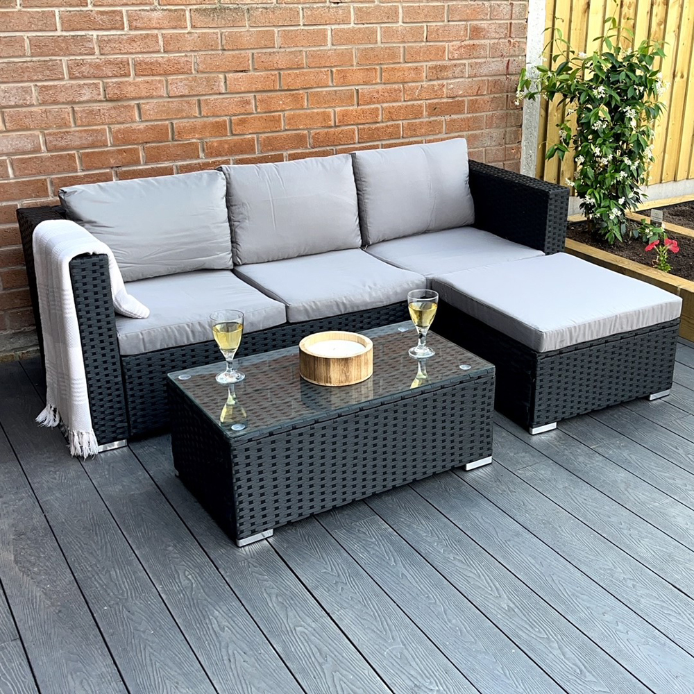 Outdoor Living Dunham Rattan 4 Seater Garden Dining Set Grey and Black Image 5