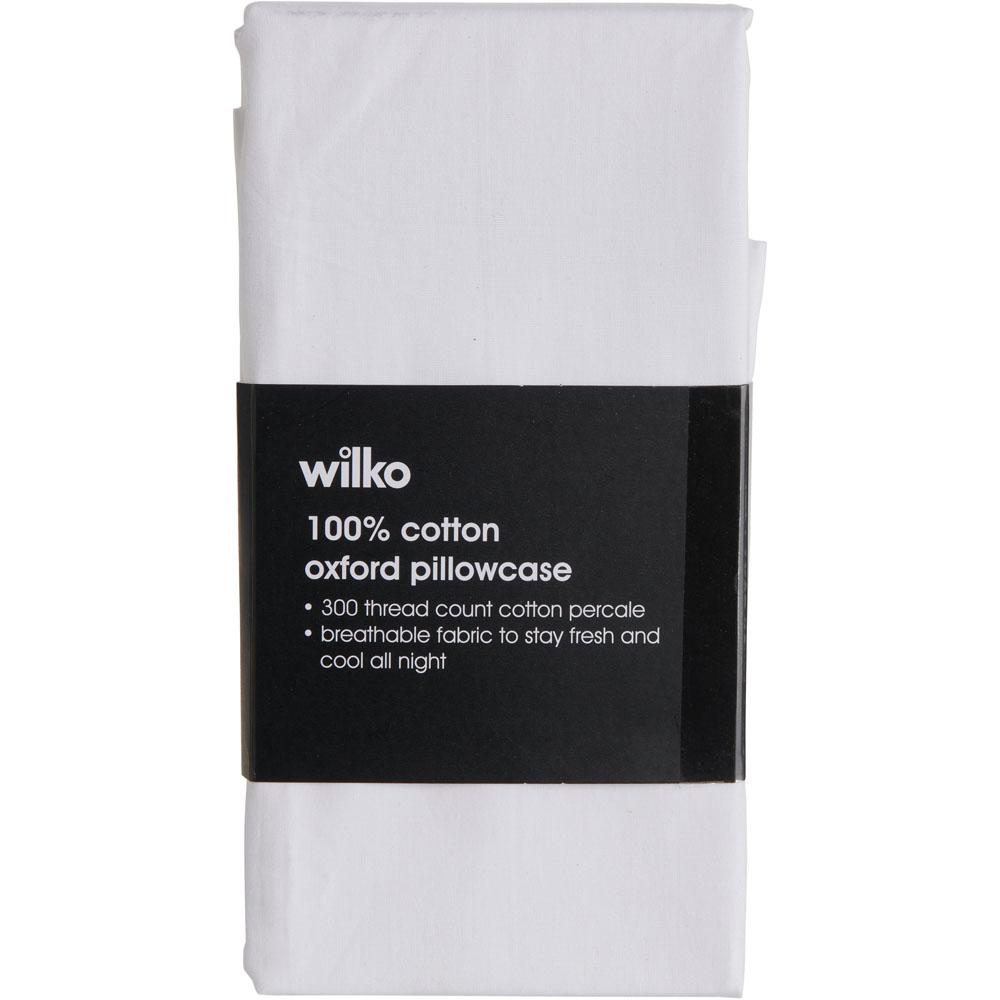 Wilko Best Single White 300 Thread Count Percale Oxford Pillowcase Image 2