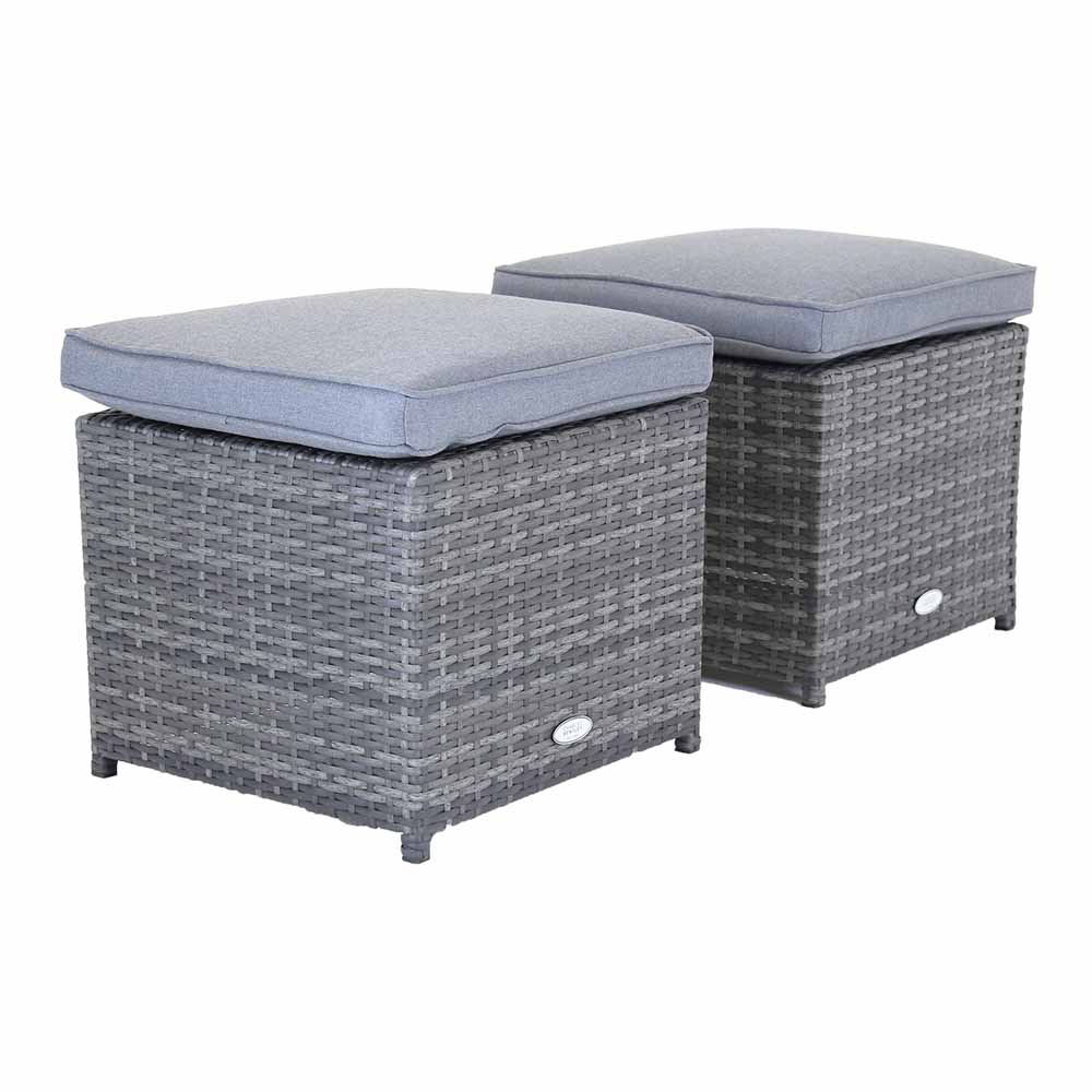 Charles Bentley Grey Rattan Foot Stool Set of 2 Image 3