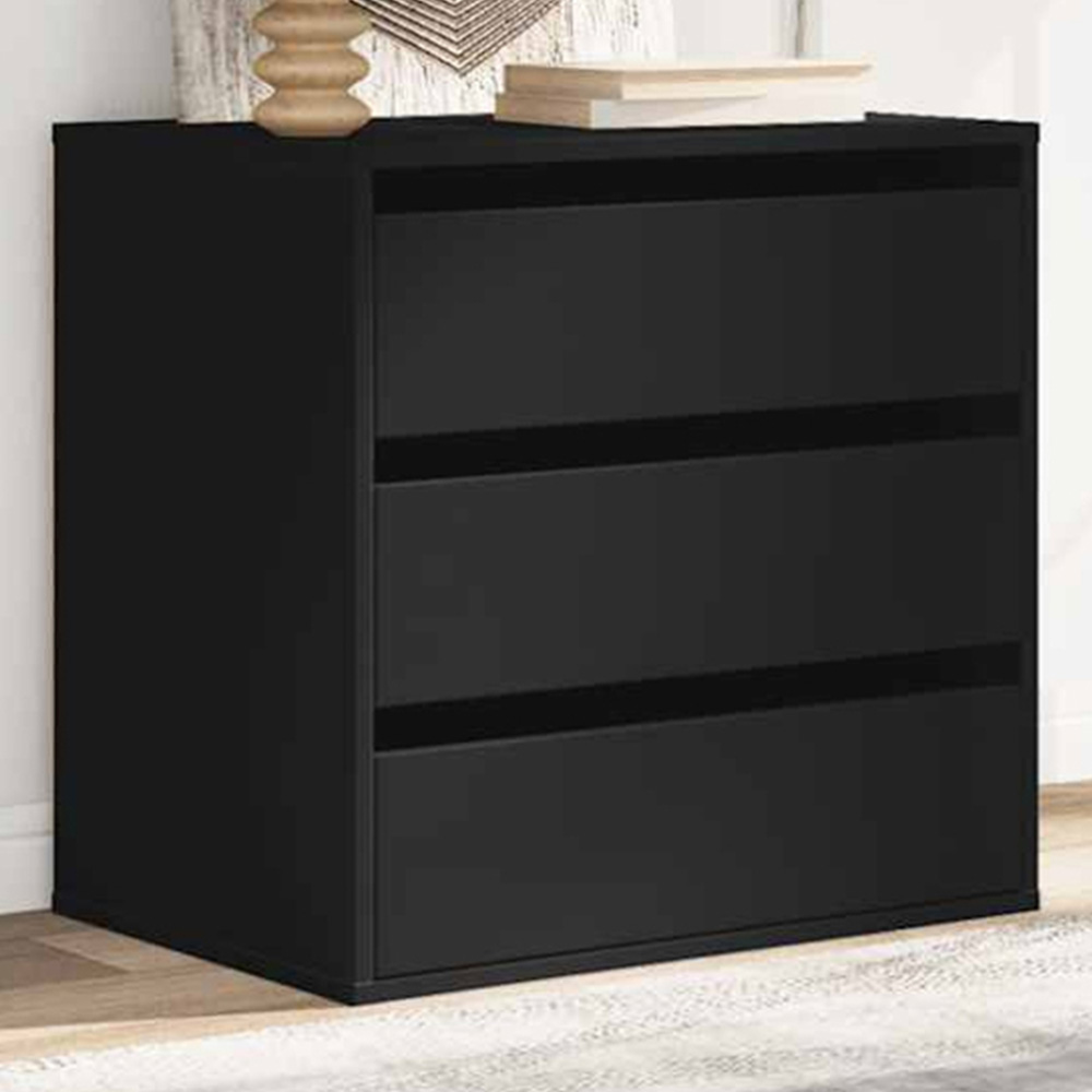 vidaXL 3 Drawer Black Wooden Chest of Drawers Image 1