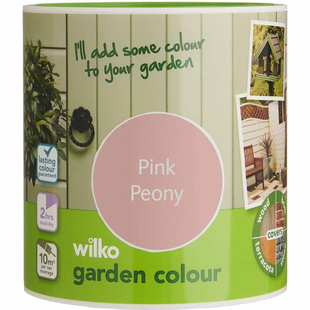 Wilko Garden Colour Pink Peony Exterior Paint 1L Water, resin, pigment, filler