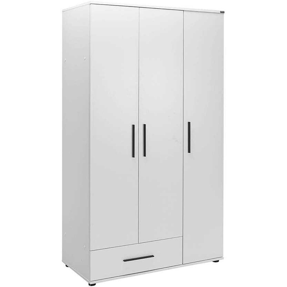FWStyle 3 Door Single Drawer Matt White Triple Wardrobe Image 2