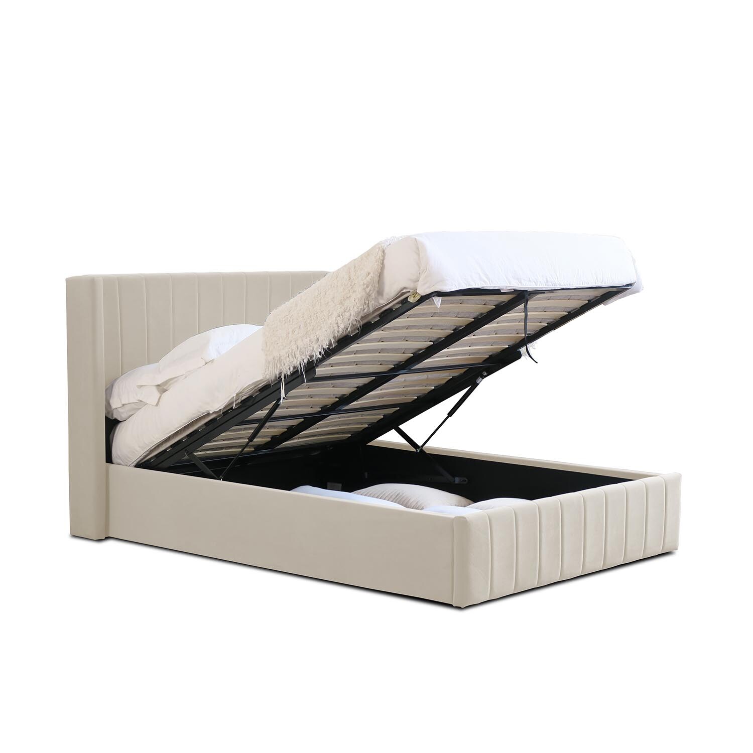 Olivia Super King Cream Brushed Velvet Ottoman Bed Image 4