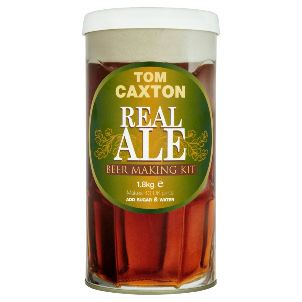 Caxton Real Ale Beer Brewing Kit 1.8kg  - wilko With a rich history stretching back over thirty years, Tom Caxton has stood the test of time. This Tom Caxton Real Ale beer kit brews a traditional session style, easy drinking ale. Includes a fresh hop enhancement sachet. Simply add sugar and water. ABV: 4.8% approx. Requires use of your own beer-making equipment (sold separately). For further intructions on how to brew at home click here. For allergens see ingredients in bold:Gluten from Barley. Caxton Real Ale Beer Brewing Kit 1.8kg
