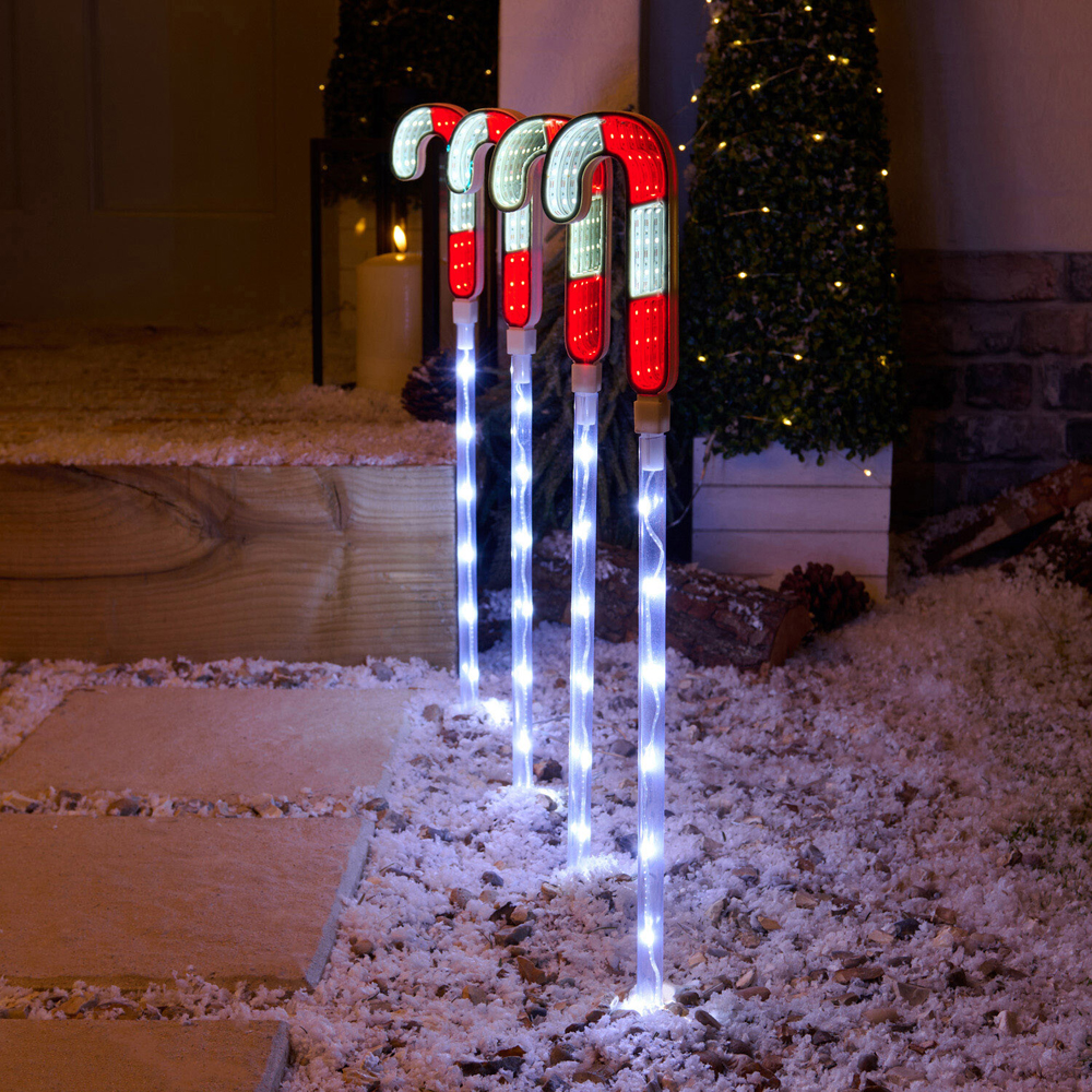 Pack of 4 Candy Cane Infinity Stake Lights Image 1