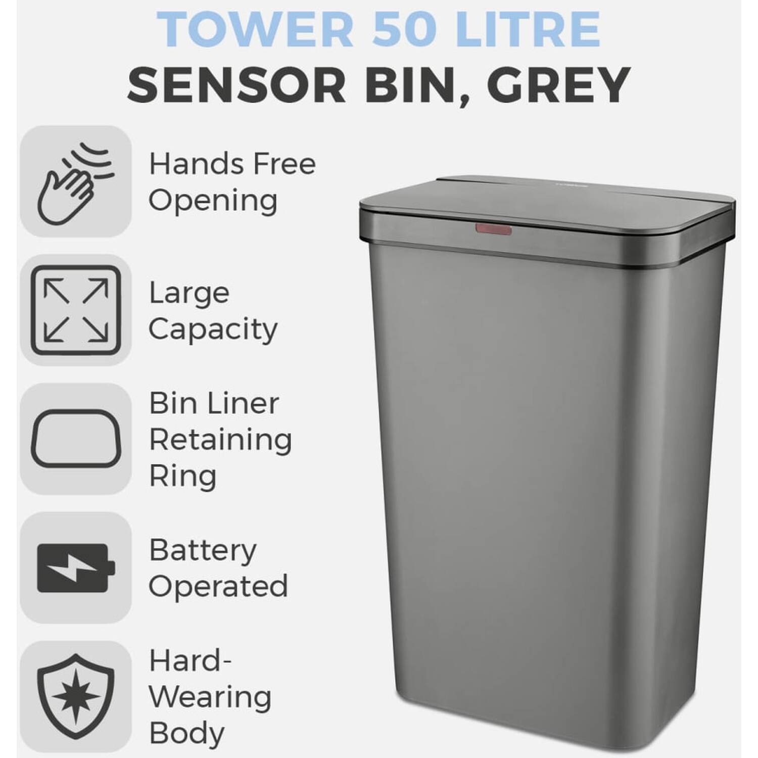 Tower Rectangular Sensor Bin - Grey Image 3