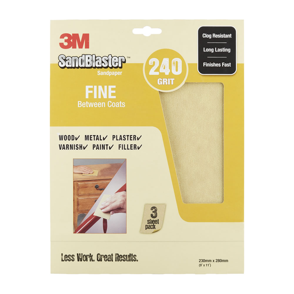 3M Sandblaster Sandpaper 240 Grit Fine 3pk Wilko