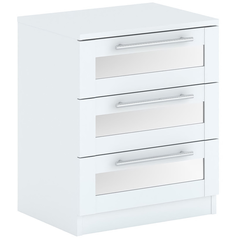 Finley 3 Drawer White Mirrored Bedside Table Image 3