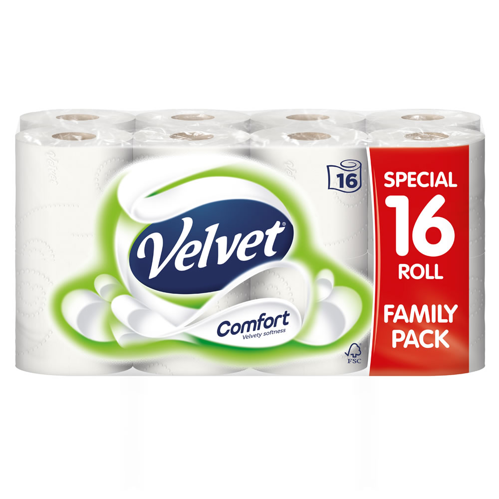 Velvet Comfort Toilet Tissue 16 roll 2ply White FS Image
