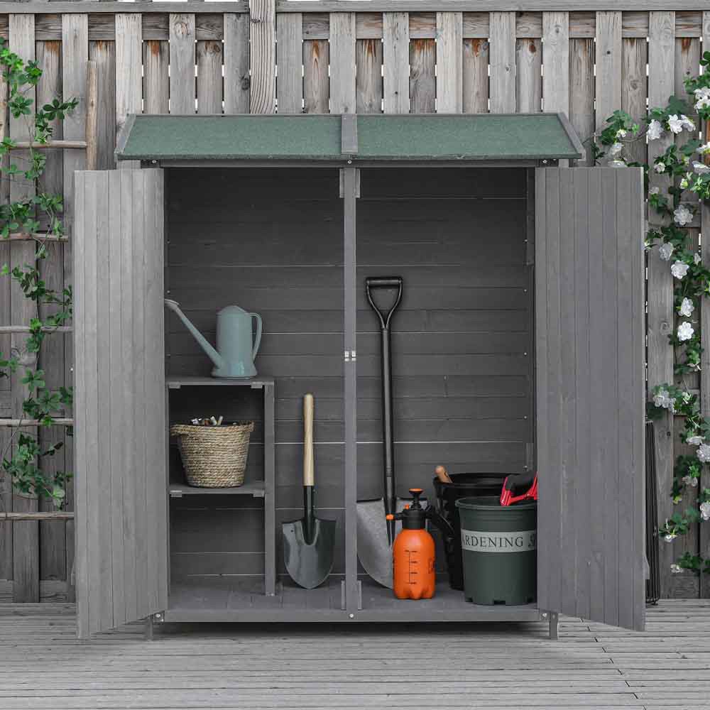 Outsunny 4.5 x 2.3ft Dark Grey Double Door Tool Shed Image 7