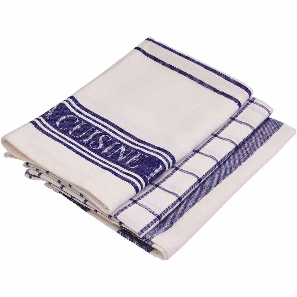Wilko Navy Blue Tea Towel 3pk Wilko