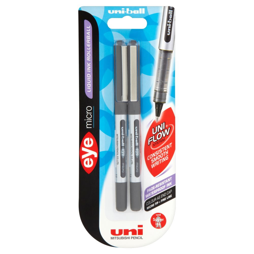 Uniball Eye Micro Rollerball Pens Black 2 pack Wilko