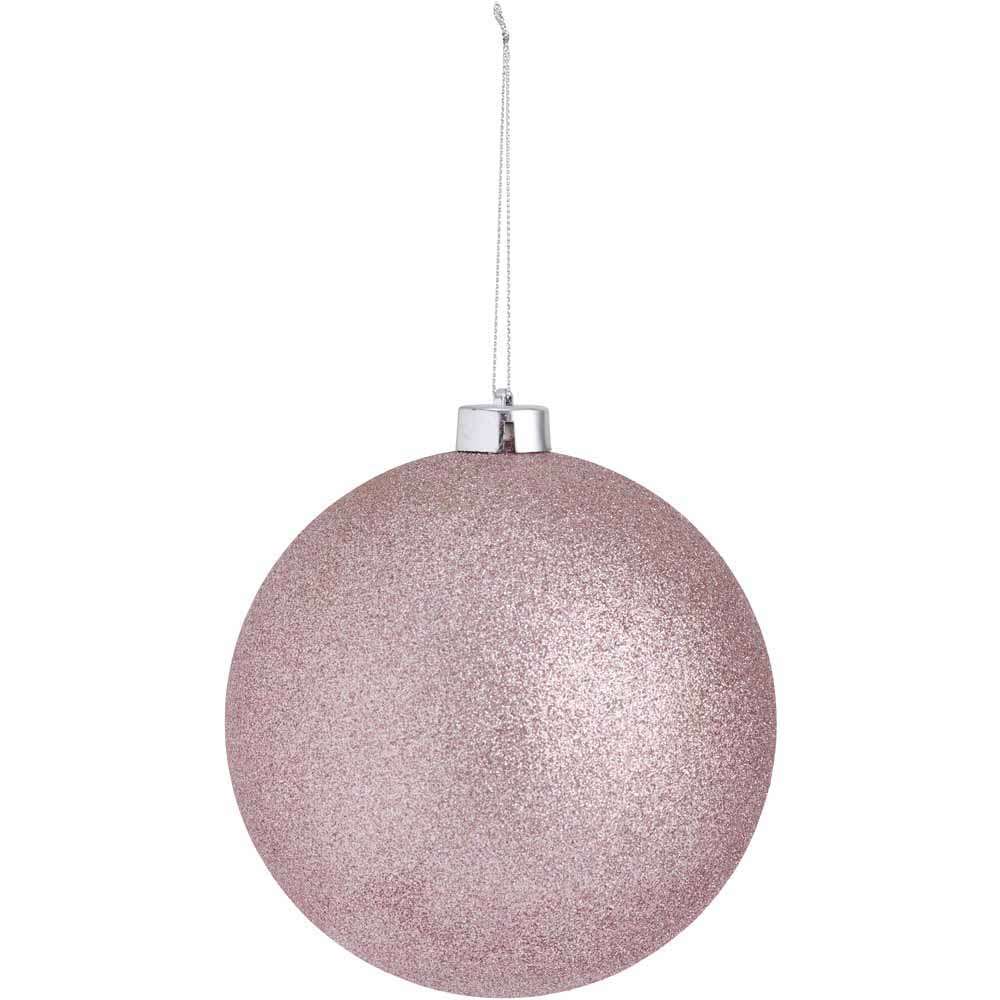 Wilko Cocktail Kisses Pink Glitter Christmas Baubles 140mm 6 Pack Image 1