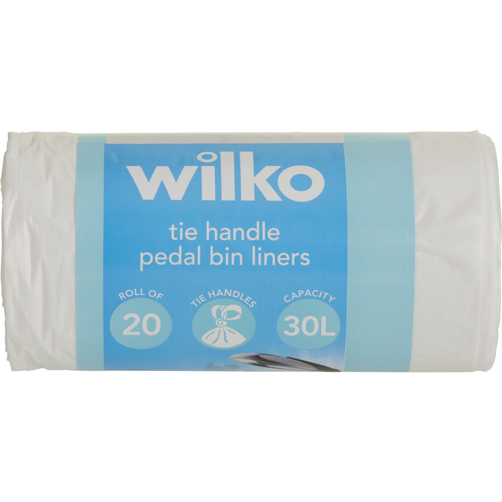 Wilko Tie Handle Pedal Bin Liners Plastic White 30L 20 Pack Image 3