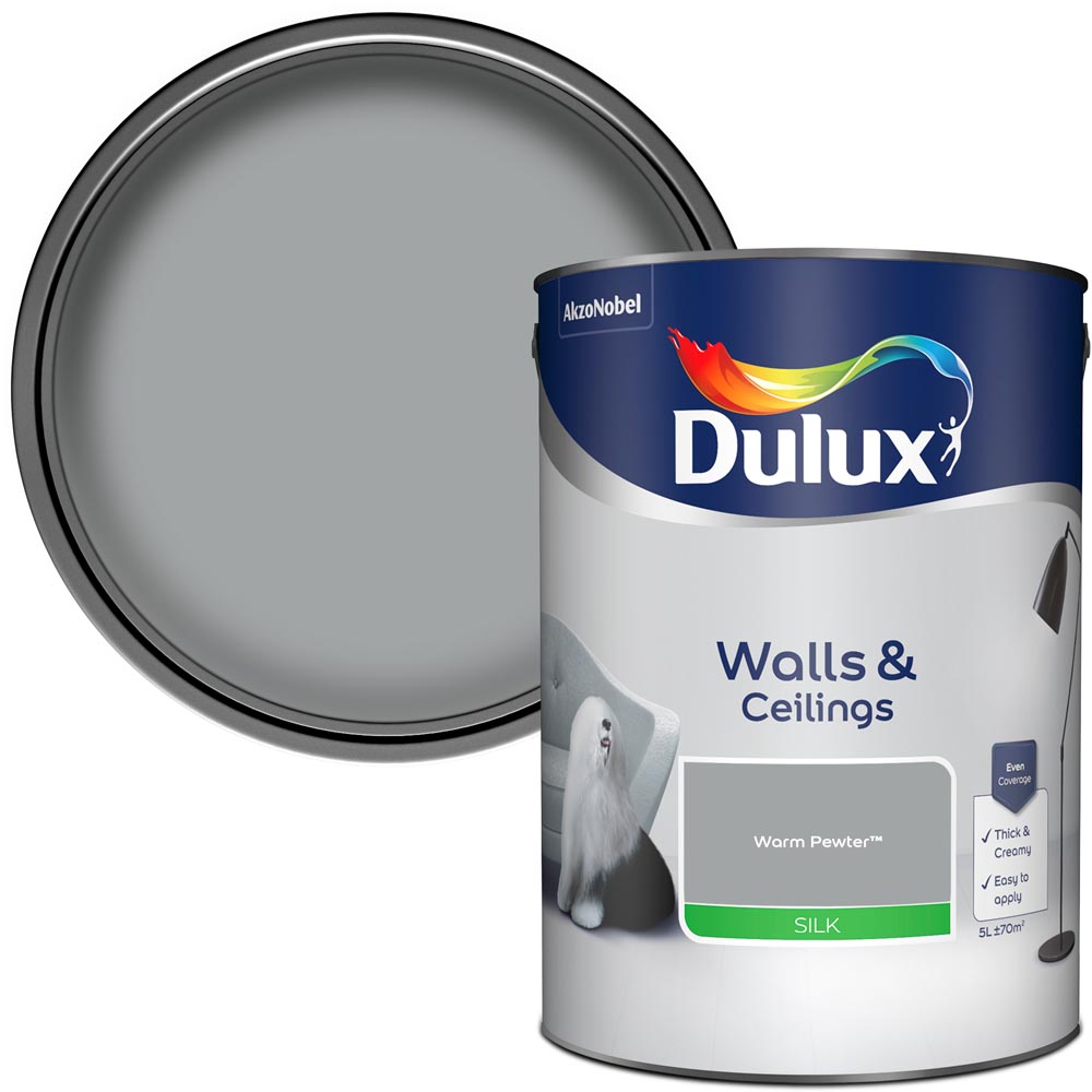 Dulux Walls & Ceilings Warm Pewter Silk Emulsion Paint 5L Image 1