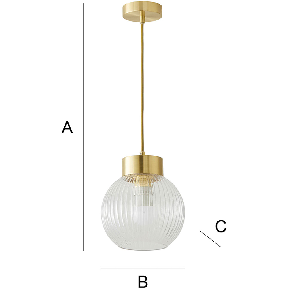 ValueLights Maddison Ribbed Glass Shade Brushed Gold Capped LED Ceiling Pendant Light Image 7