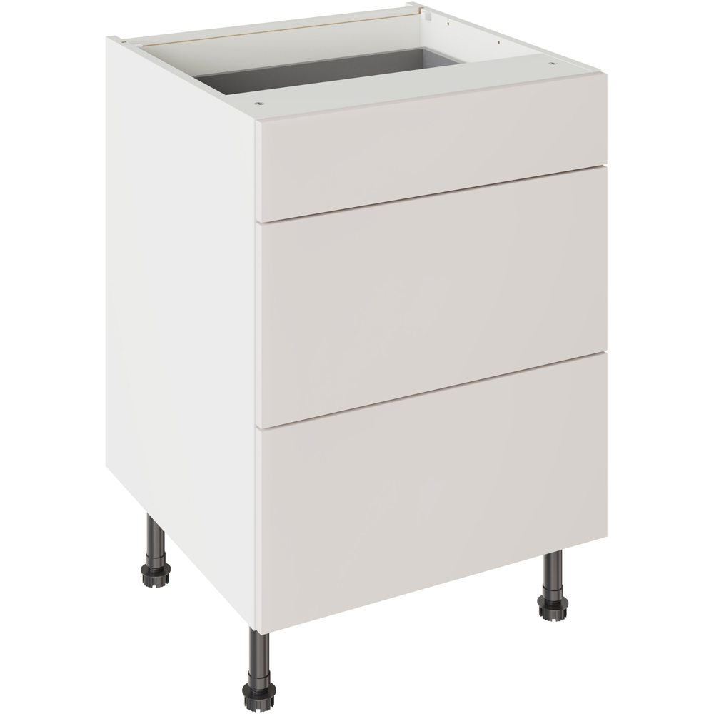 Kitchen Kit Slab Gloss Light Grey 3 Drawer Base Kitchen Cabinet Flatpack 600mm Image 1