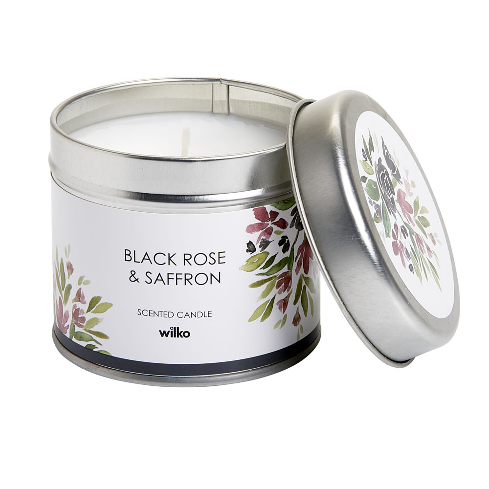 Wilko Black Rose and Saffron Candle Tin Wilko