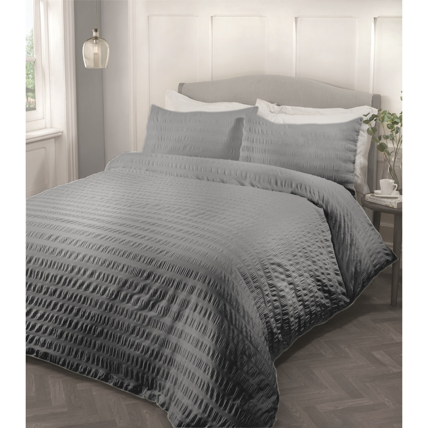 Divante Super King Charcoal Seersucker Duvet Set Image 3