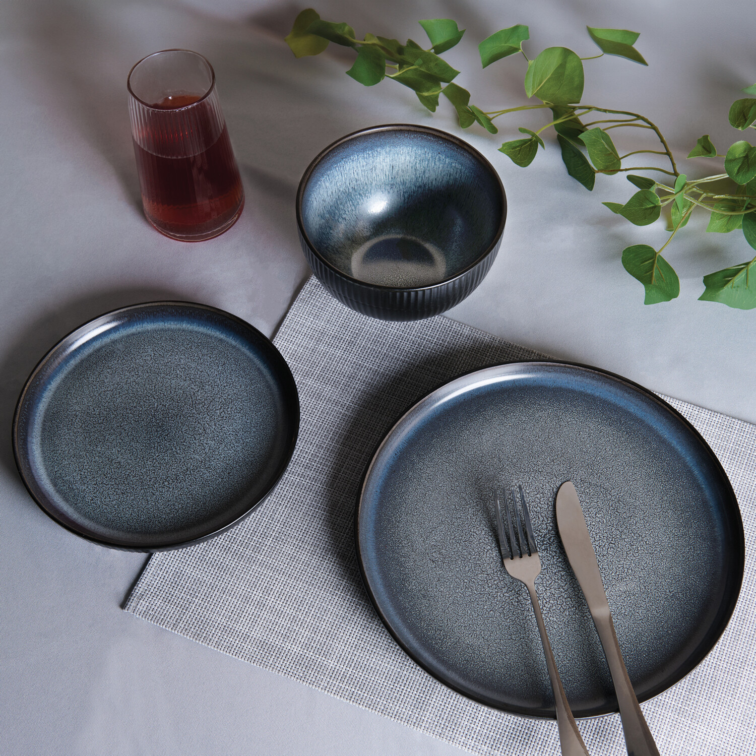 12 Piece Indigo Dinner Set - Deep Blue Image 3