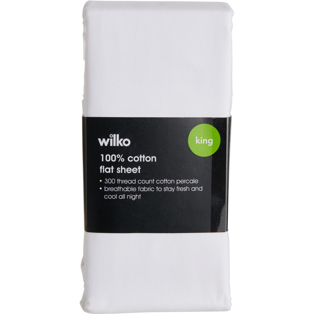Wilko Best White 300 Thread Count King Percale Flat Sheet Image 2