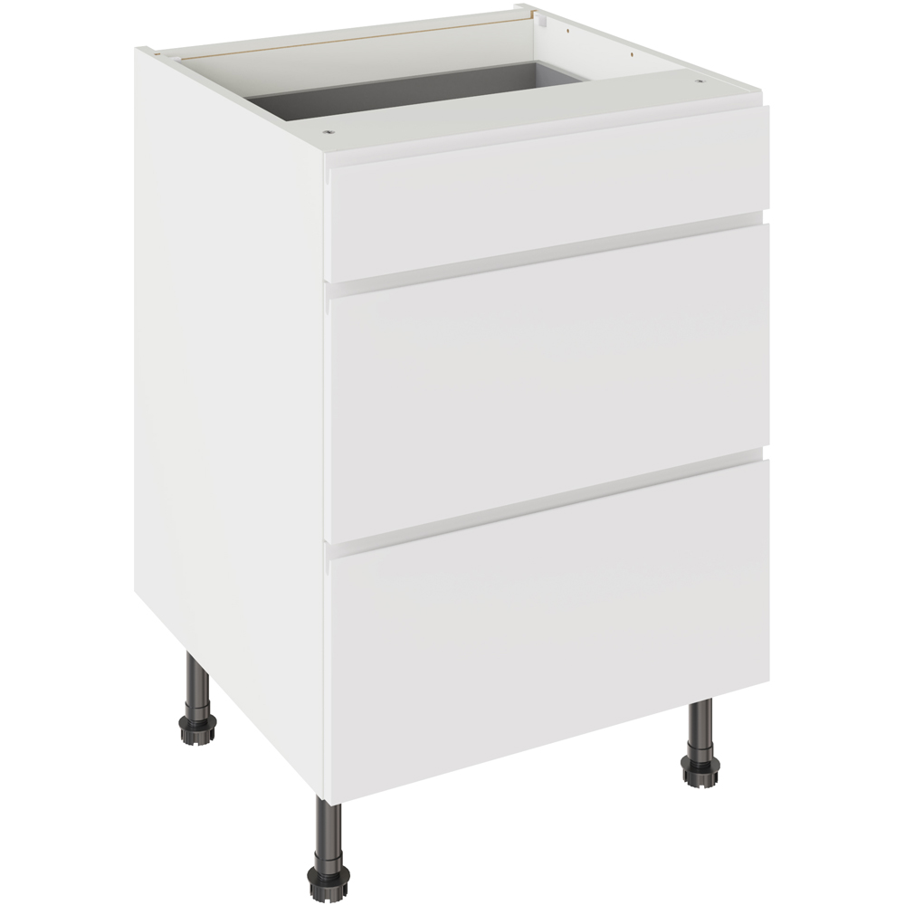 Kitchen Kit J-Pull Gloss White 3 Drawer Base Kitchen Cabinet Flatpack 600mm Image 1