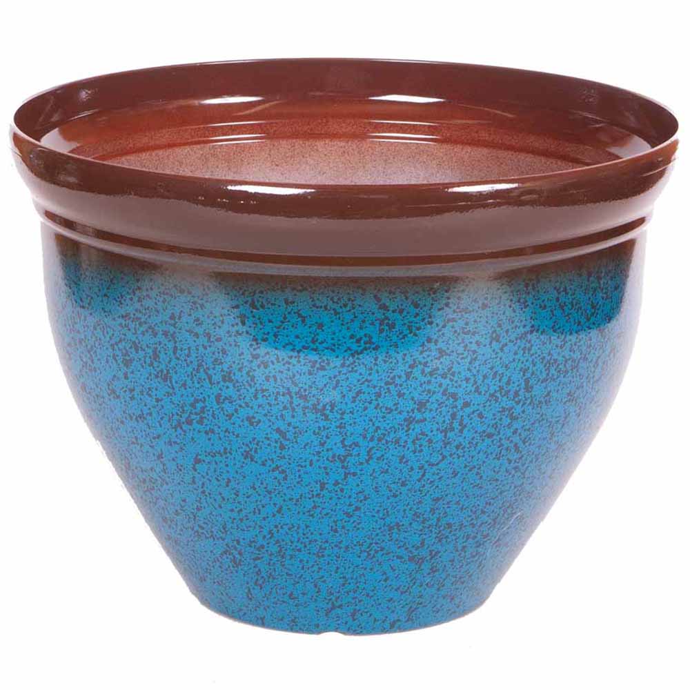 wilko Mottled Blue Ceramic Look Plastic Planter 39.5cm Image 1