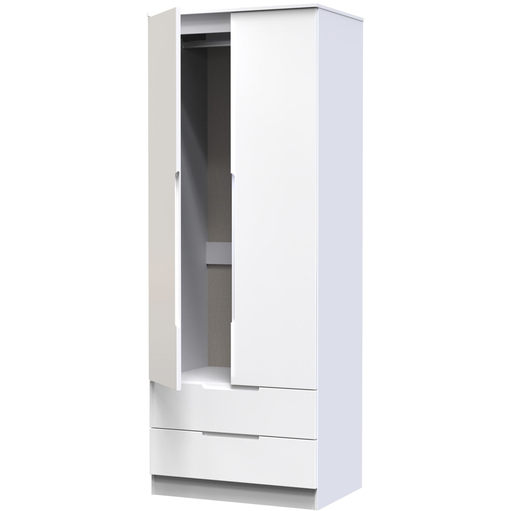 Crowndale Milan Ready Assembled 2 Door 2 Drawer Gloss White Tall Double Wardrobe Image 6