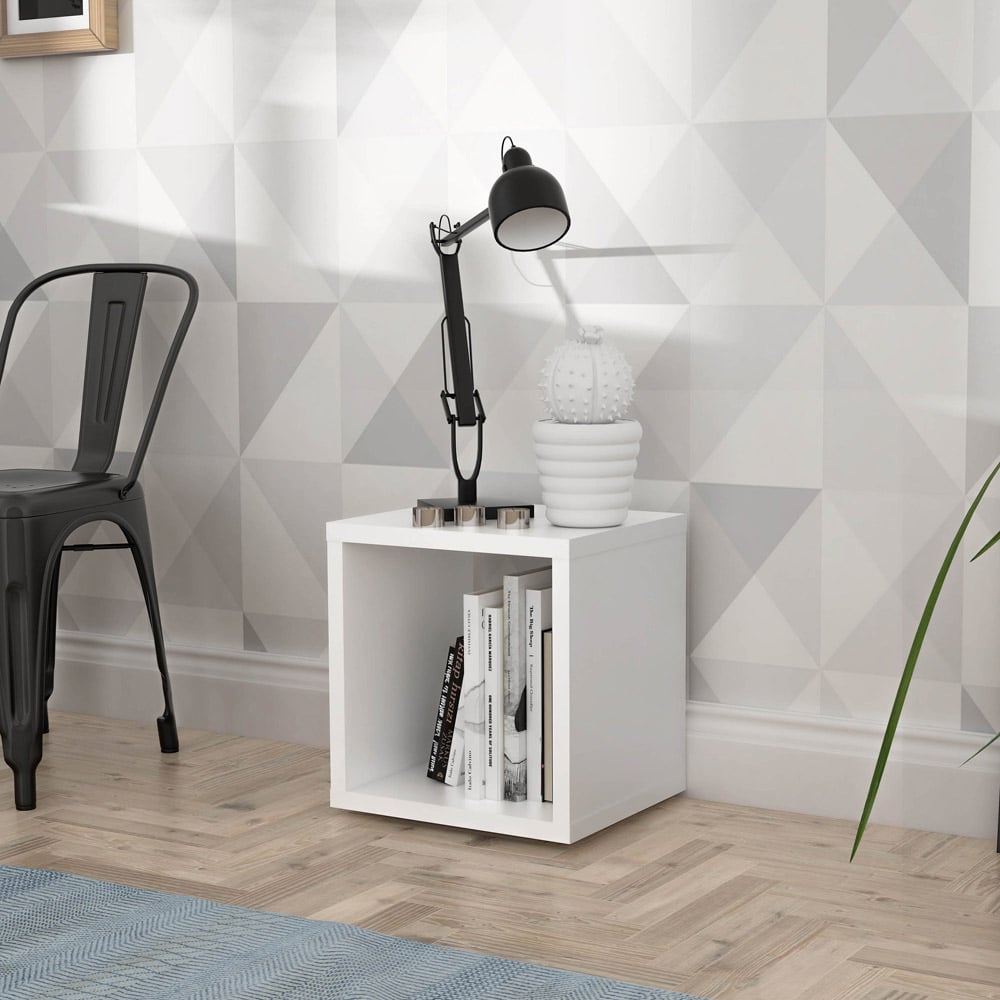 Florence Mauro Single Shelf Matt White Bookcase Image 5