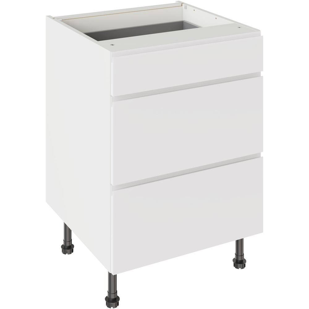 Kitchen Kit J-Pull Matt White 3 Drawer Base Kitchen Cabinet Flatpack 600mm Image 1
