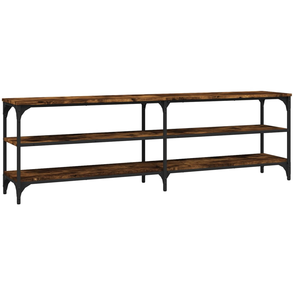vidaXL 2 Open Shelf Smoked Oak TV Cabinet with Metal Legs Image 2