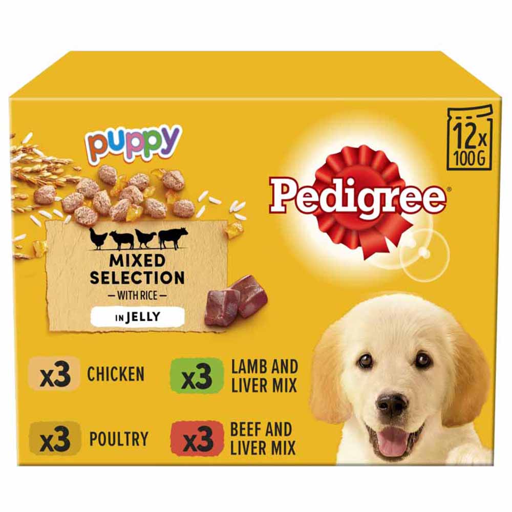 Pedigree Puppy Mixed Selection with Rice in Jelly Dog Food 12 x 100g Image 1