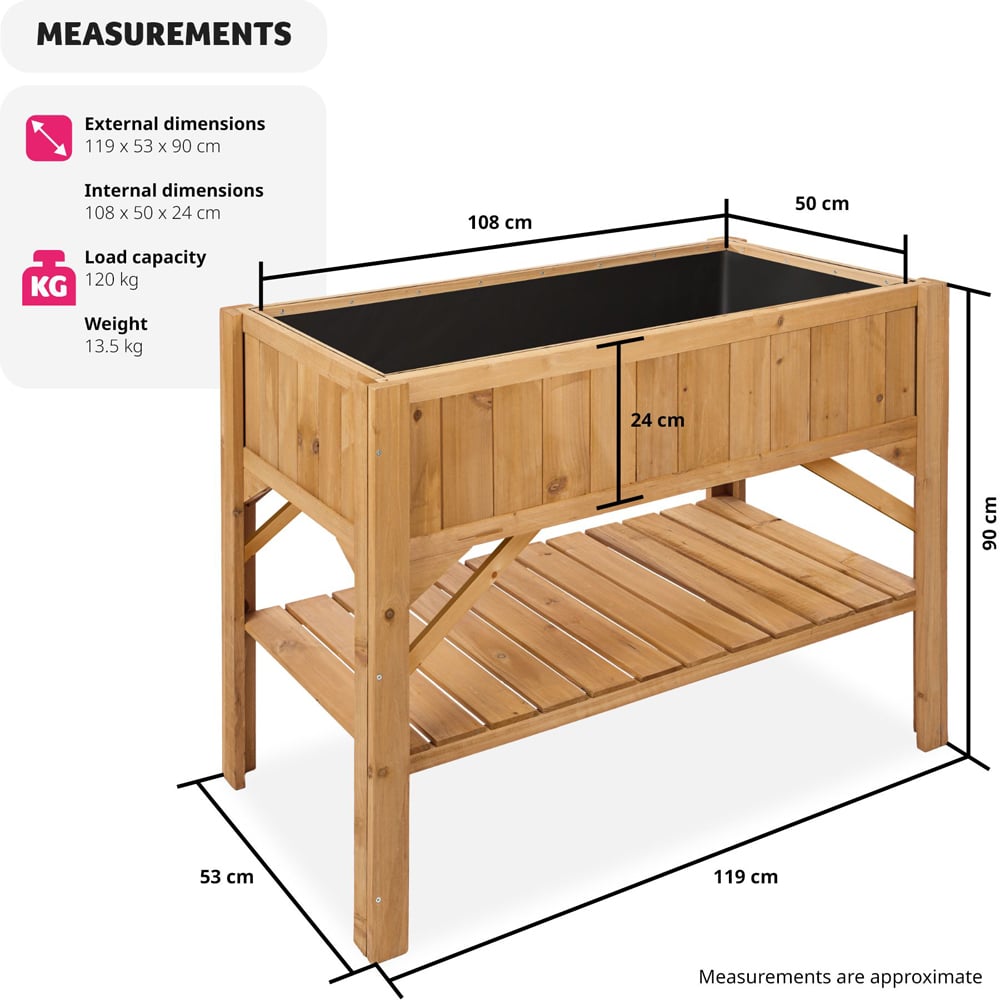 tectake Brown Wooden Raised Bed with Storage Shelf Image 9