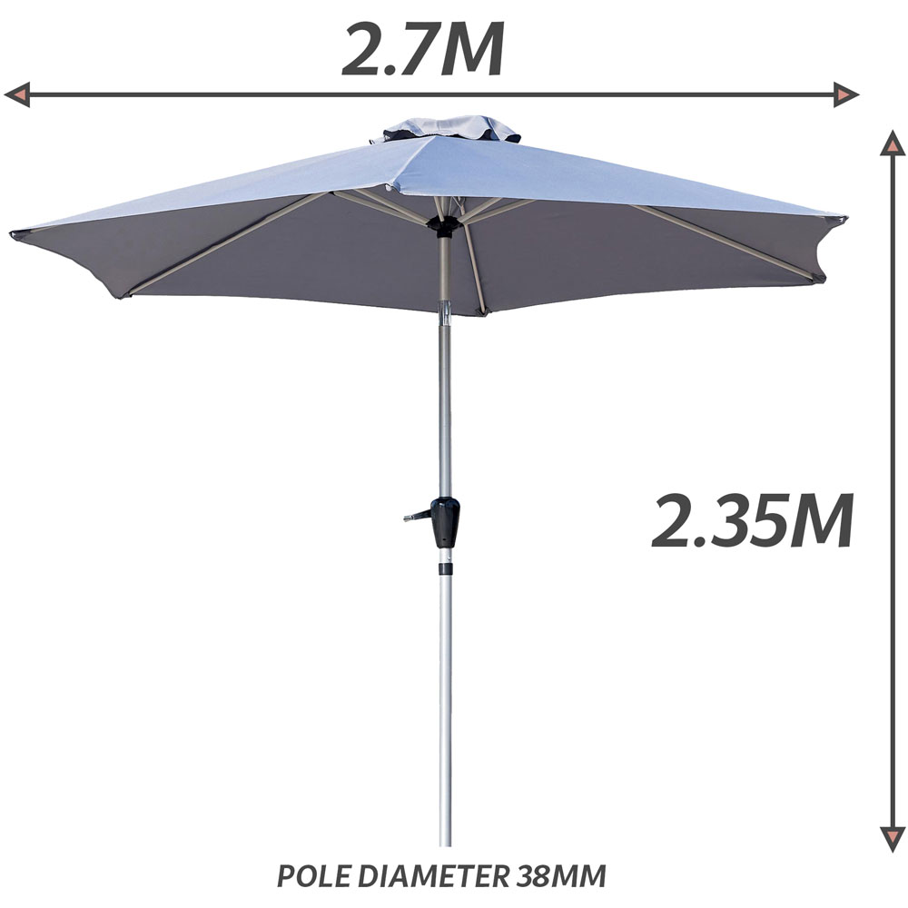 GlamHaus Light Grey Crank and Tilt Parasol 2.7m Image 6