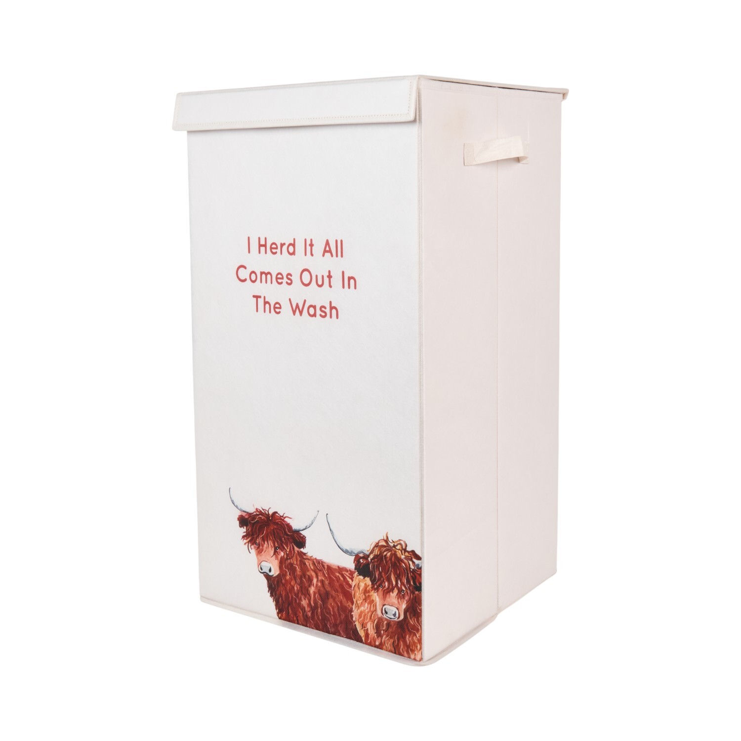 Folding Laundry Hamper White Highland Cow Image 4
