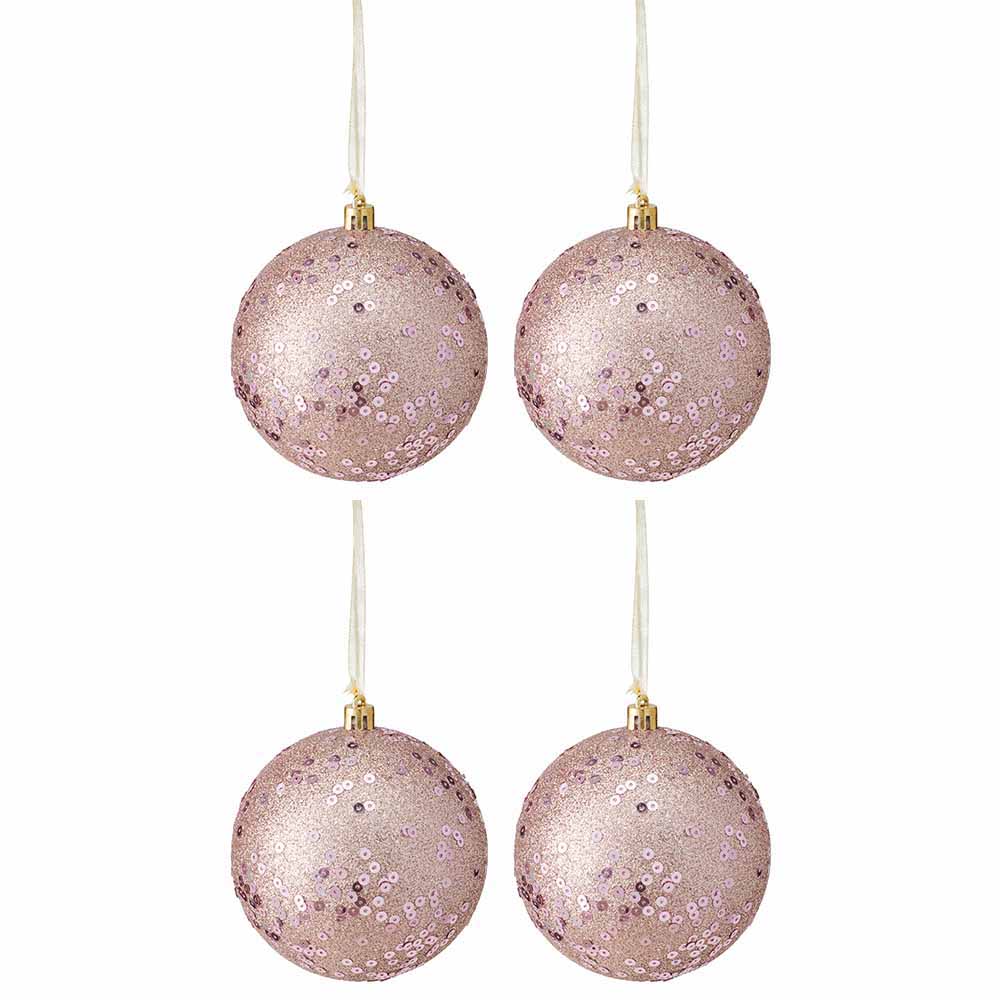 Wilko Cocktail Kisses Glitter Hanging Ball Christmas Baubles 4 Pack Image 2