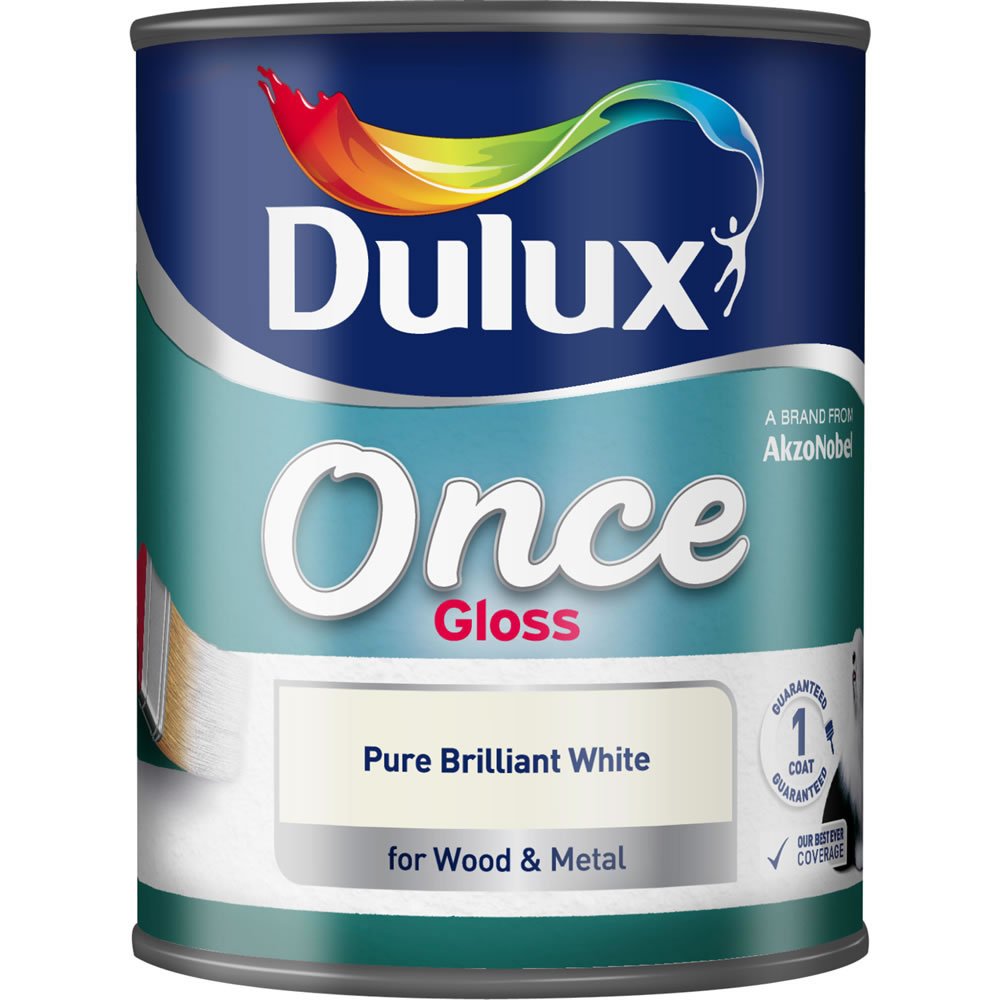 Dulux Once Pure Brilliant White Gloss Paint 750ml Image 2