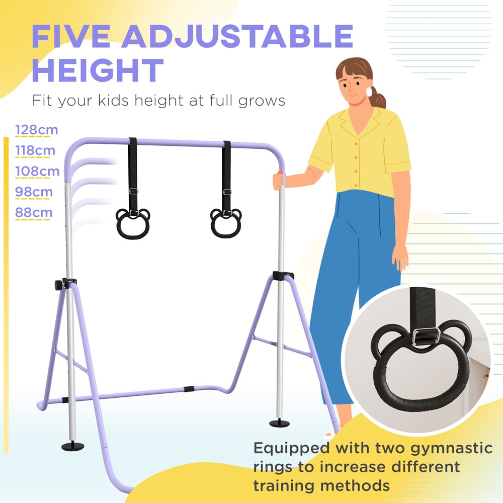 Tommy Toys Kids Purple Adjustable Height Foldable Gymnastics Bar Image 6
