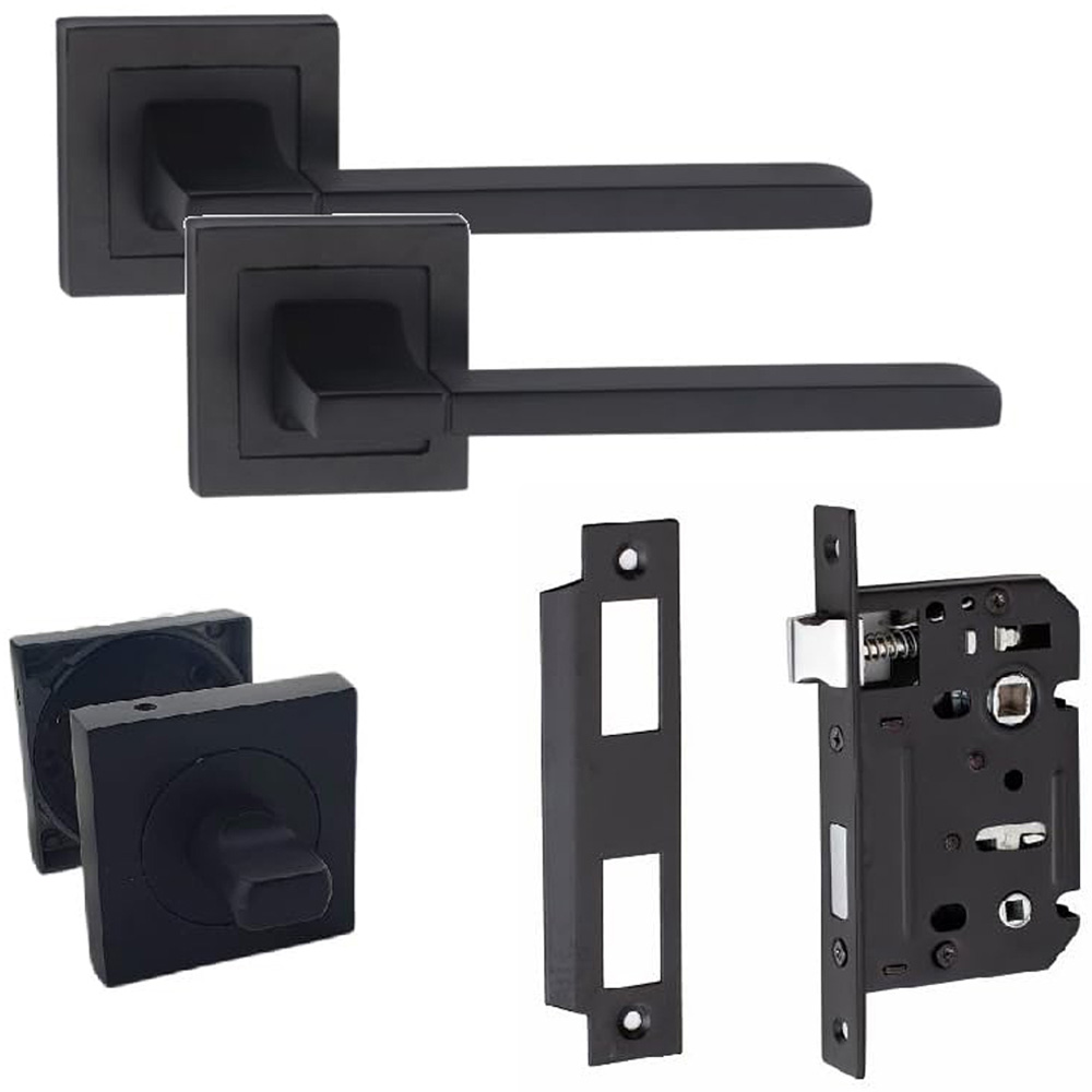 Golden Grace Matt Black Aztec Straight Bathroom Door Handle Set Image 1