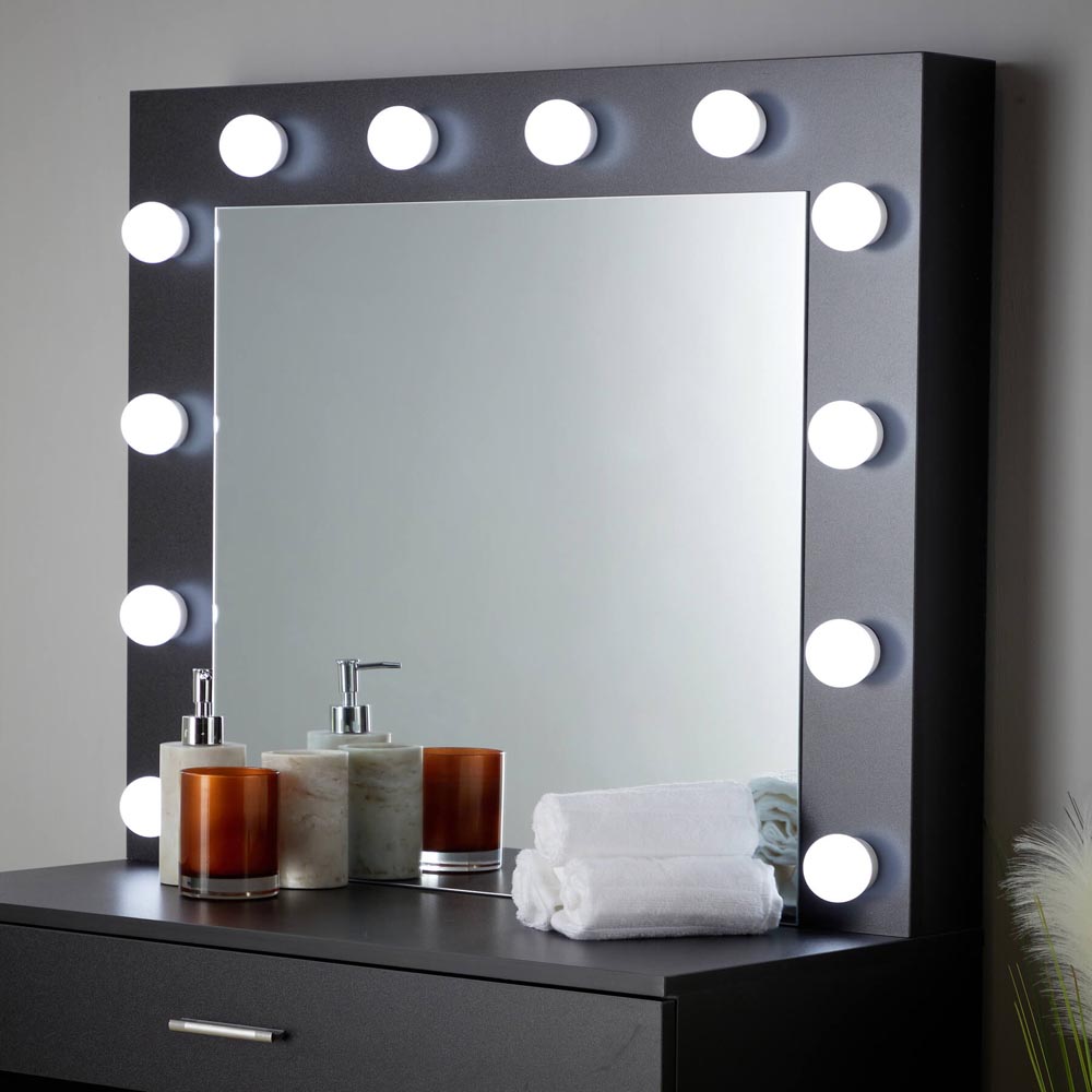 Home Source Ella Single Drawer Black Dressing Table Set with LED Lights Mirror Image 6