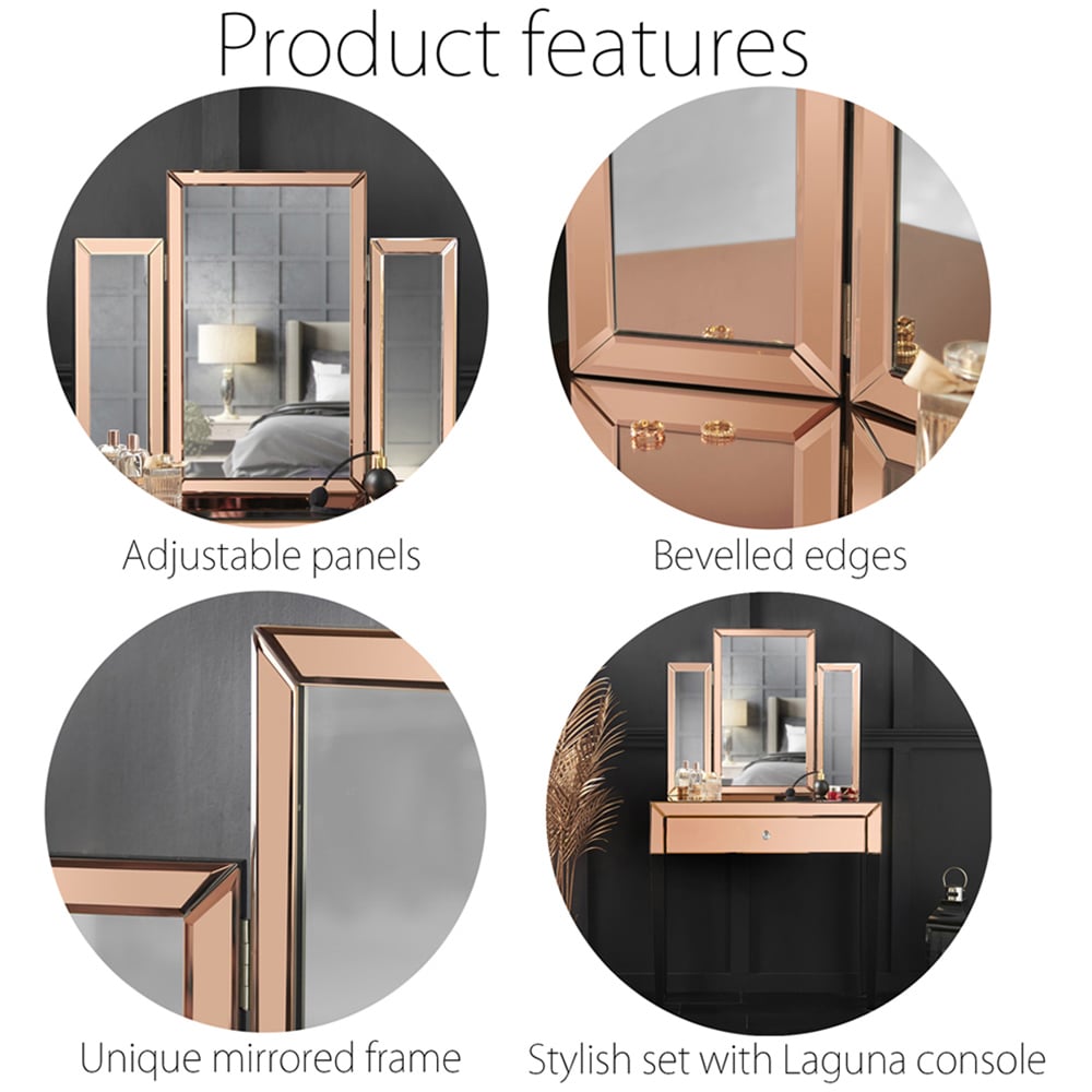 CARME Home Paloma Rosegold Luxury Tri-Fold Folding Tabletop Mirror Vanity Image 5