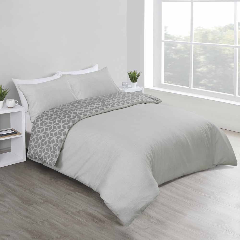 Wilko Grey Geometric Print Double Duvet Set Wilko