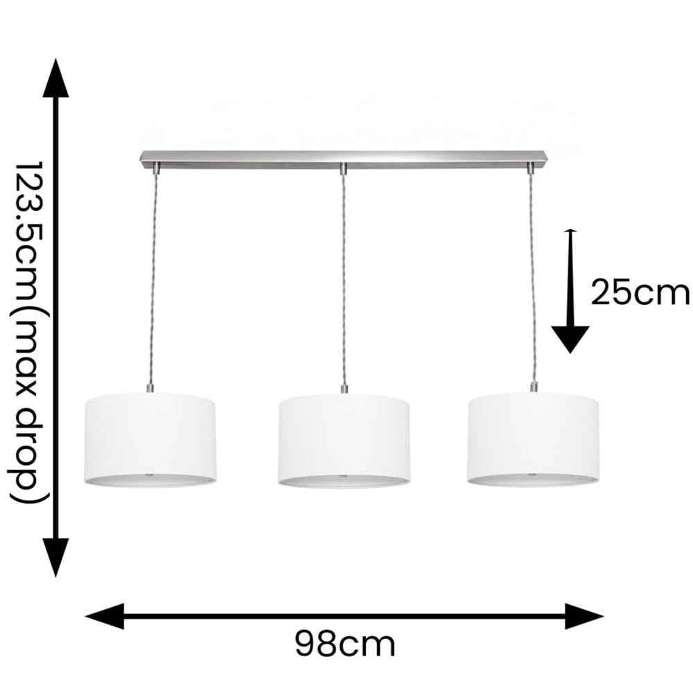 ValueLights Reni White Drum Shade 3 Drop Bar Chrome Diner LED Ceiling Pendant Light Image 4