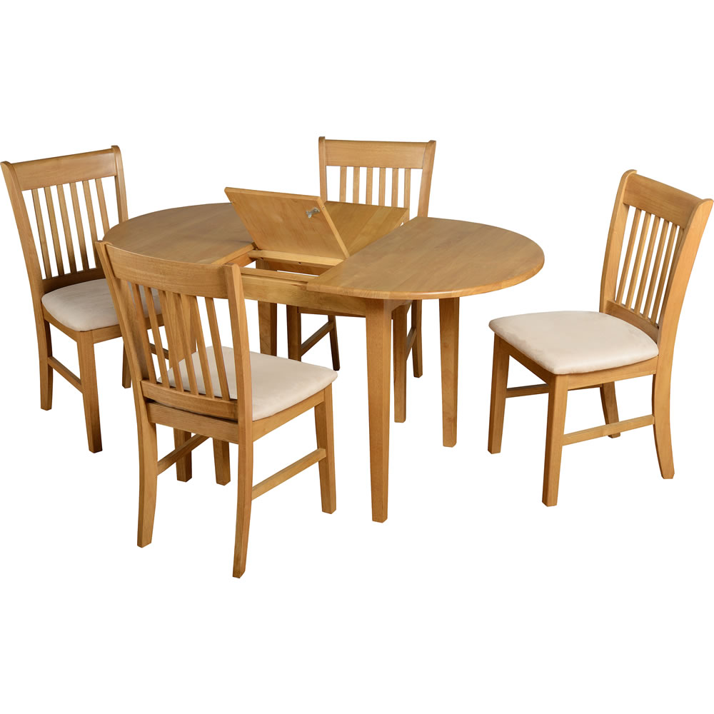 Oxford Natural Oak/Mink Microsuede Extending Dining Set with 4 Chairs Image 1