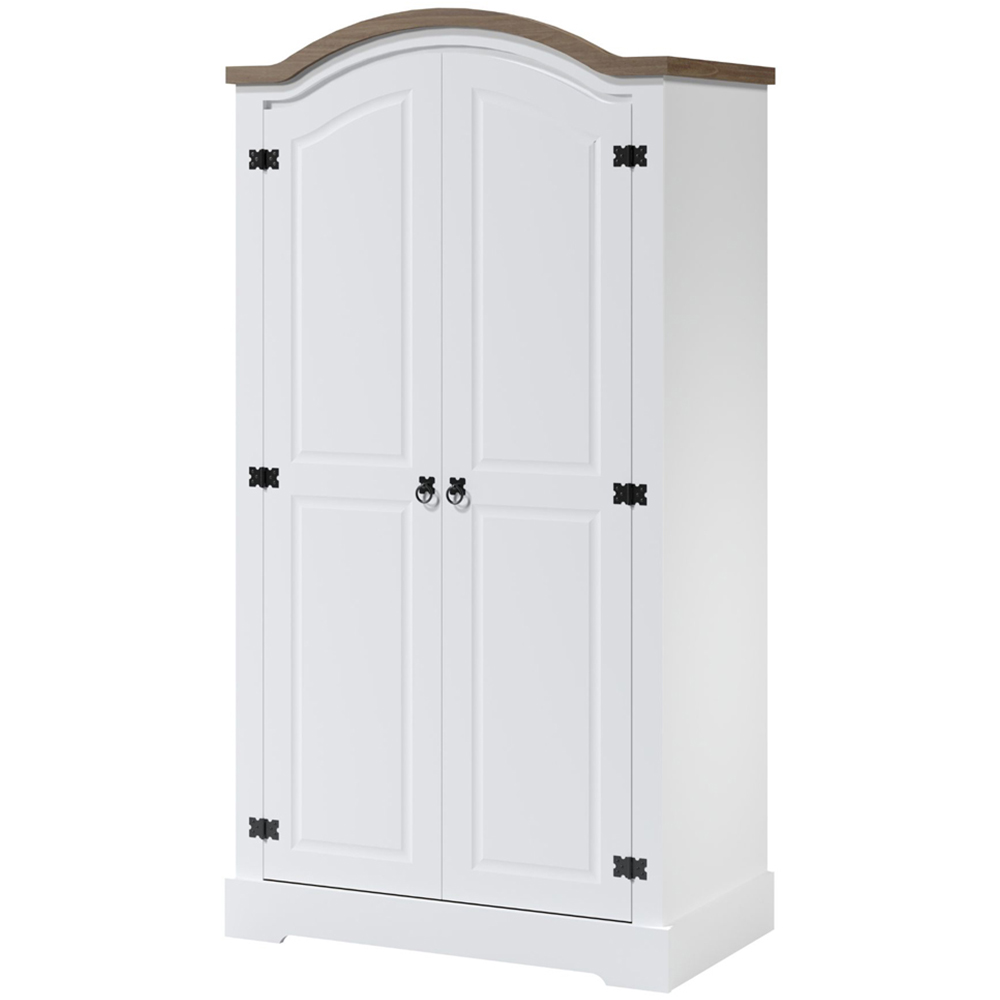 Home Source Corona 2 Door White Arched Wardrobe with Waxed Mexican Pine Top Image 2