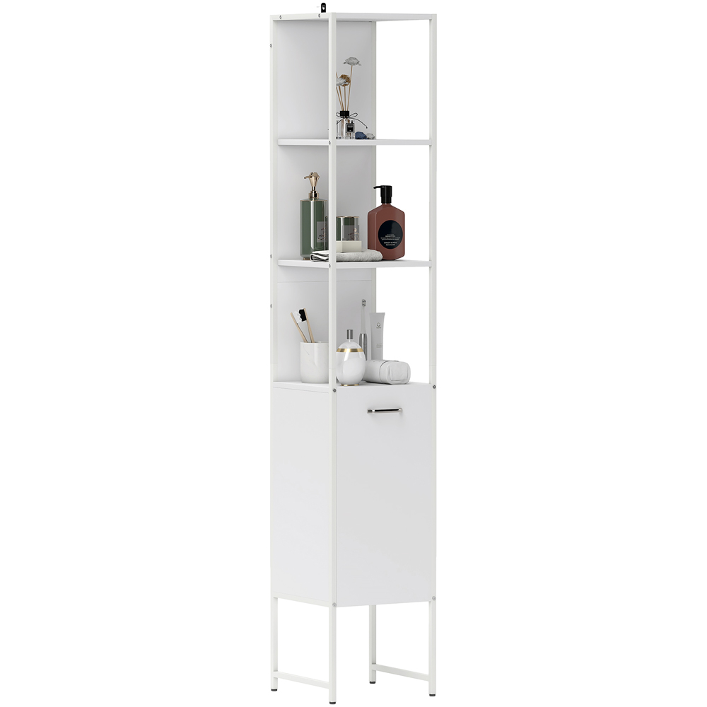 HOMCOM Single Door 3 Shelf White Adjustable Tall Bathroom Cabinet Image 2