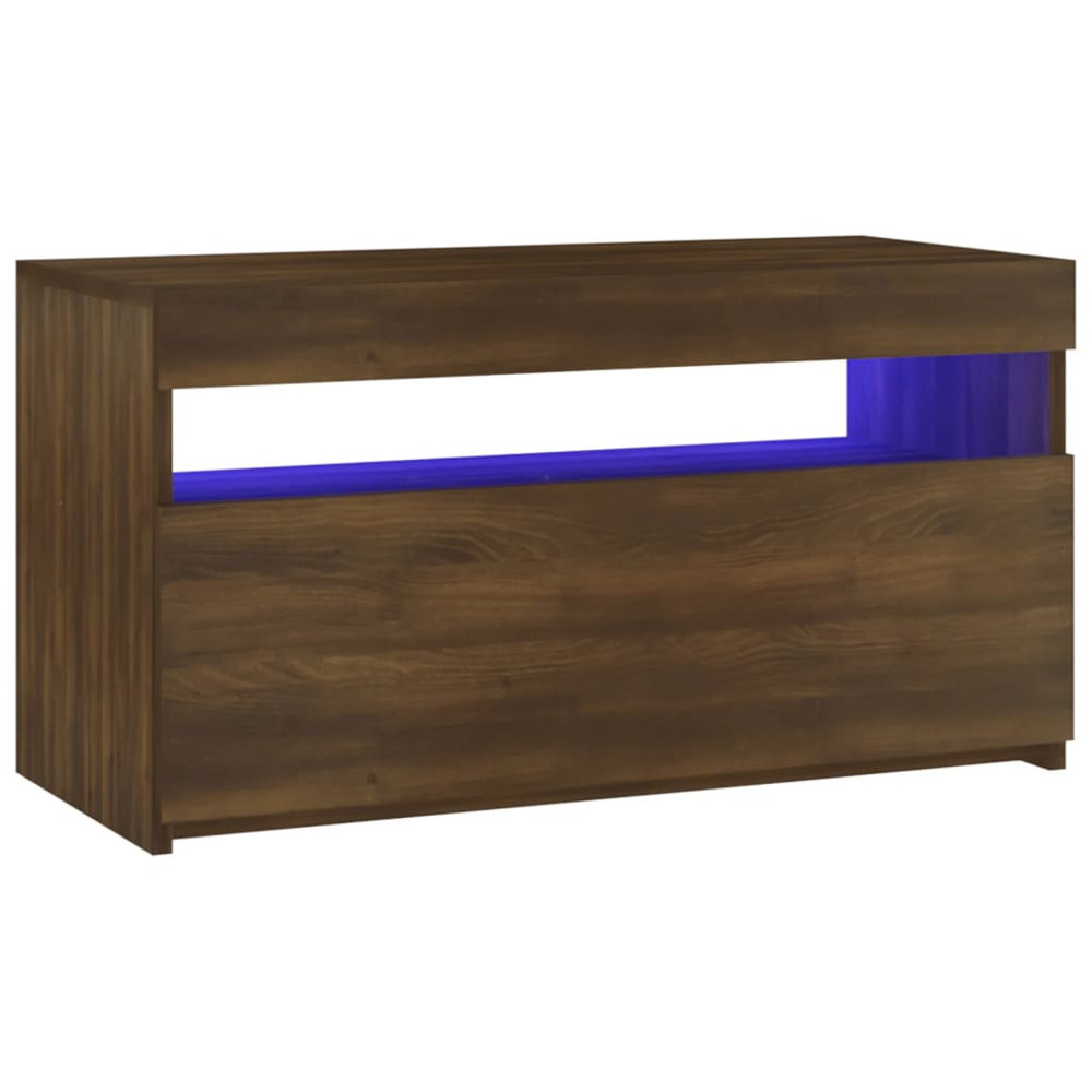 vidaXL Single Flap Door Single Open Shelf Brown Oak TV Cabinet with LED Light Image 9