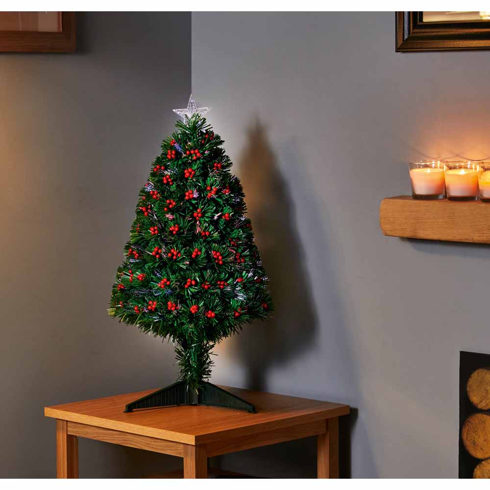 Premier 80cm Fibre Optic Artificial Christmas Tree with Berries Image 2