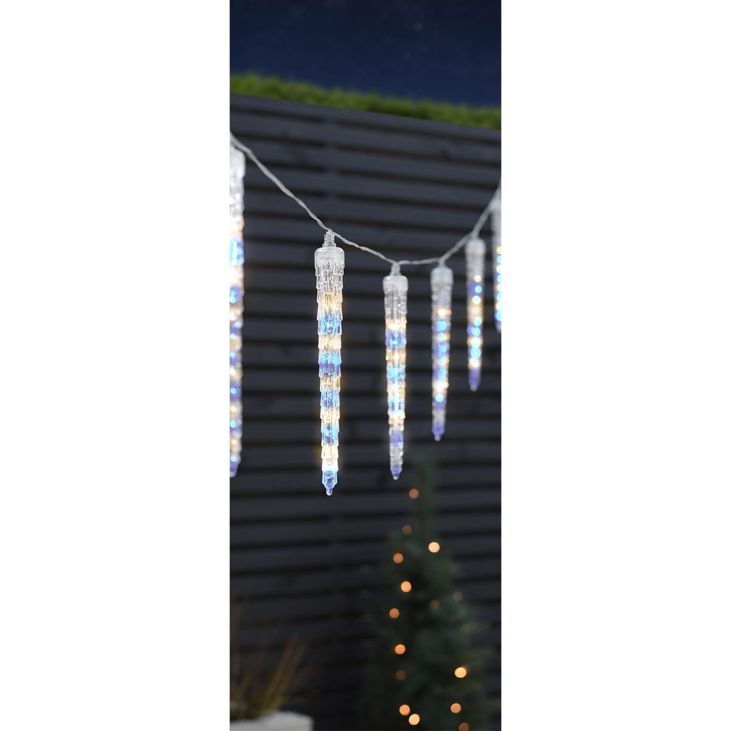 160 LED Rainfall Icicle Lights - Blue & Warm White Image 4